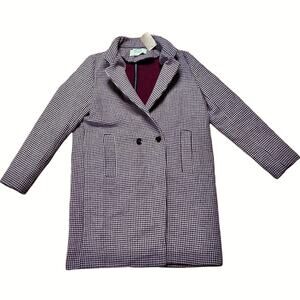 Zara Basic Outwear Houndstooth Tailored Coat Wool Blend Large